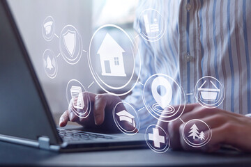 man searching real estate for rent online concept, using online searching service