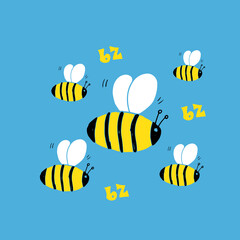 Cute Bee Cartoon Animal, baby and children print design Vector Illustration