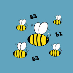 Cute Bee Cartoon Animal, baby and children print design Vector Illustration