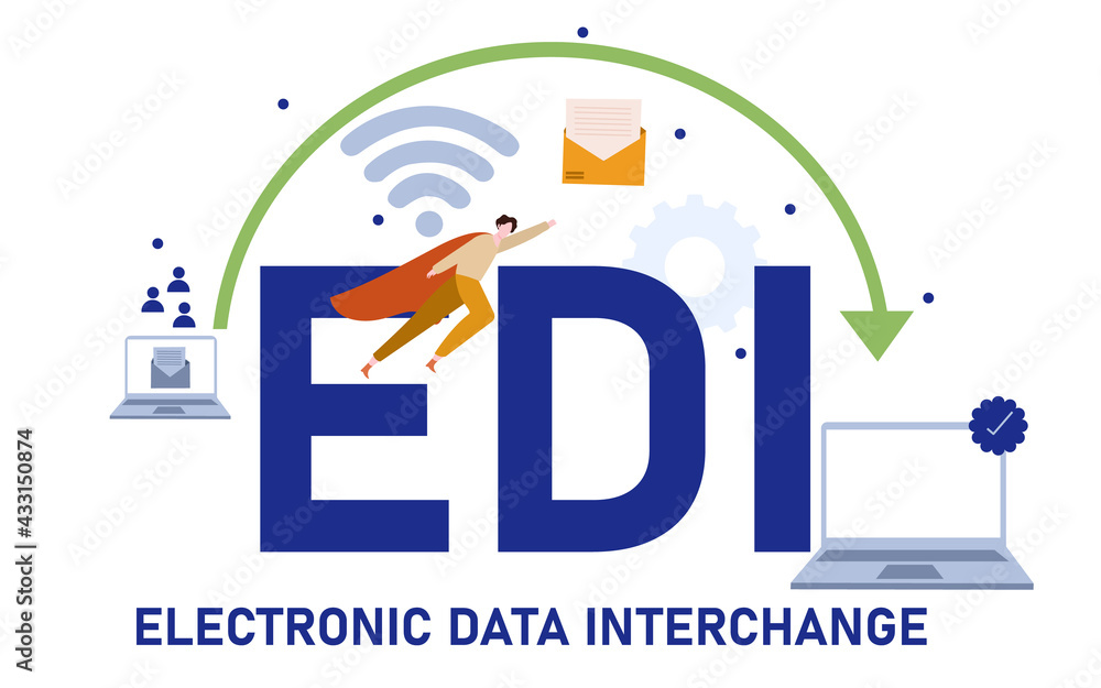 Aufkleber electronic data interchange typography lettering text around laptop network connection icon with car