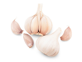 garlic on isolated white background. top view