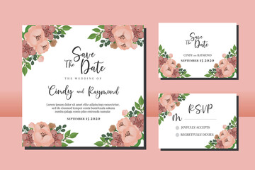 Wedding invitation frame set, digital art hand drawn Peony Flower design Invitation Card Template