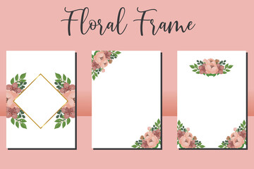 Wedding invitation frame set, digital art hand drawn Peony Flower design Invitation Card Template