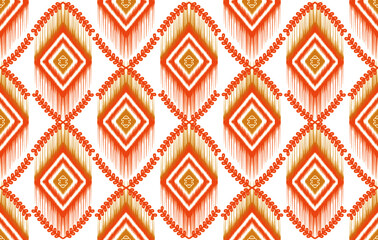 Ikat ethnic Indian seamless pattern design. Aztec fabric carpet mandala ornament native boho chevron textile decoration wallpaper. Geometric vector illustrations background.