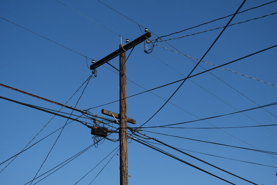 power lines on a blue sky