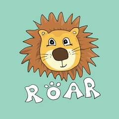 Cute Lion Cartoon Animal baby and children print design Vector Illustration