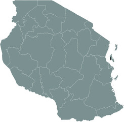 Black highlighted location map of the Tanzanian Mjini Magharibi (Zanzibar Urban West) region inside gray map of the United Republic of Tanzania