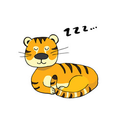 Cute Tiger sleeping, Cartoon Animal baby and children print design Vector Illustration
