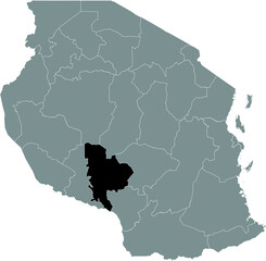 Black highlighted location map of the Tanzanian Mbeya region inside gray map of the United Republic of Tanzania