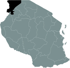 Black highlighted location map of the Tanzanian Kagera region inside gray map of the United Republic of Tanzania