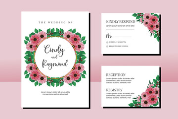 Wedding invitation frame set, floral watercolor hand drawn Zinnia Flower design Invitation Card Template