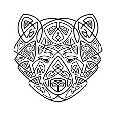 Bear head Celtic style, T-shirt typography design, wild animal graphic print. Vector illustration