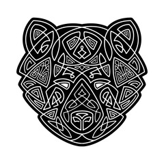 Bear head Celtic style, T-shirt typography design, wild animal graphic print. Vector illustration