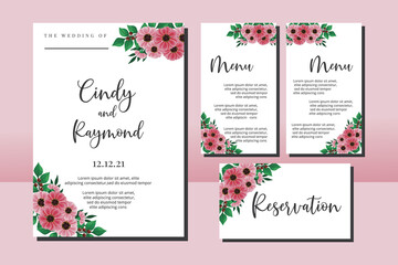 Wedding invitation frame set, floral watercolor hand drawn Zinnia Flower design Invitation Card Template
