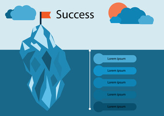 vector the iceberg model key to success, infographic of success, texture background of success