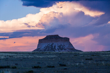 Storm Clouds gather over Pawnee Buttes in the Pawnee National Grassland on the Great Plains of...
