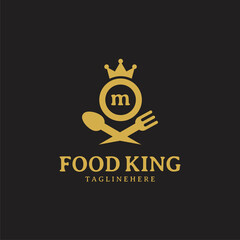 Fototapeta premium Initial letter M King food Logo Design Template. Illustration vector graphic. Design concept fork,spoon and crown With letter symbol. Perfect for cafe, restaurant, cooking business