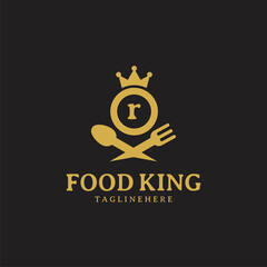 Initial letter R King food Logo Design Template. Illustration vector graphic. Design concept fork,spoon and crown With letter symbol. Perfect for  cafe, restaurant, cooking business