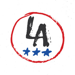 LA lettering, Los Angeles handwritten sign, Hand drawn grunge calligraphic text. Vector illustration