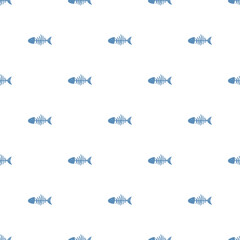 Fish bones Seamless pattern. Fish skeleton sketch, Hand drawn Cartoon Vector illustration