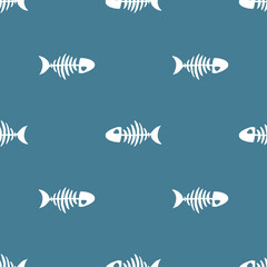 Fish bones Seamless pattern. Fish skeleton sketch, Hand drawn Cartoon Vector illustration