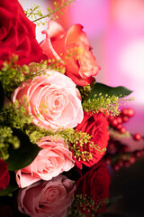 Mother’s day gift.  Bunch of roses on the bokeh background. 