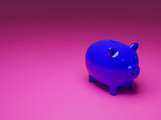 Blue piggy bank on a pink background It is a device for saving money.