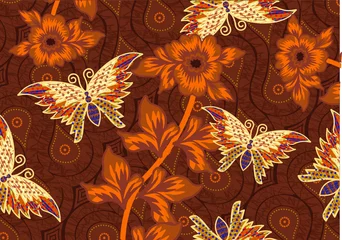 Foto op Aluminium Indonesian batik motifs with very distinctive patterns of plants and butterflies © Niyaska