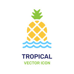 Pineapple tropical fruit vector icon. Symbol of sweet exotic food of summer.