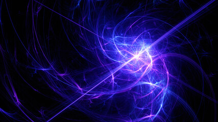 Abstract background, smooth multicolored lines on a black background.