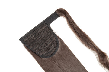 wrap round clip in straight dark brown synthetic ponytail hair extensions