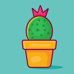 cactus plant on pot isolated cartoon vector illustration in flat style
