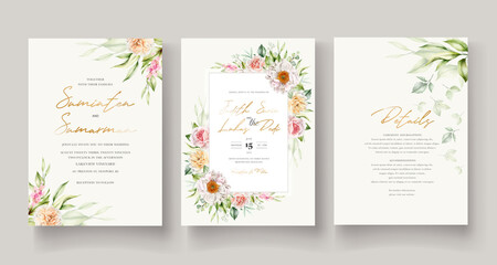 Fototapeta na wymiar watercolor floral invitation card template