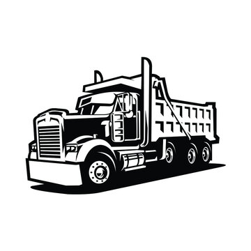 Dump truck silhouette. Tipper truck vector isolated