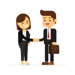 Business man and woman. Two persons are shaking hands, businessman, partners, hr manager
