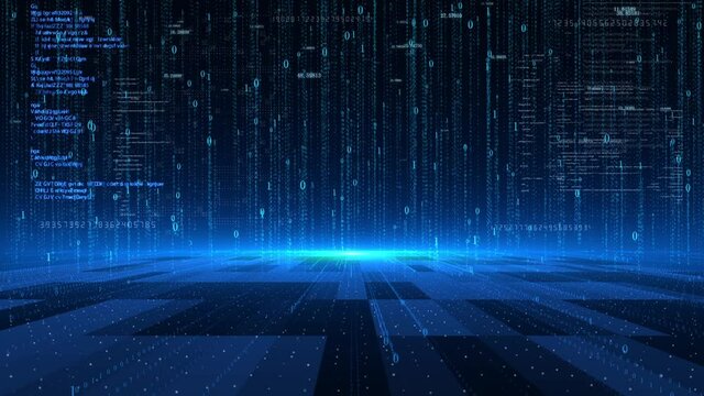 Big data AI computer binary code data flow rolling technology background