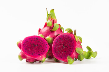 dragon fruit with half isolated on white background