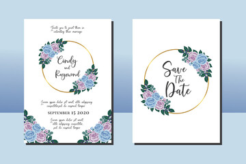 Obraz na płótnie Canvas Wedding invitation frame set, floral watercolor hand drawn Blue Rose Flower design Invitation Card Template