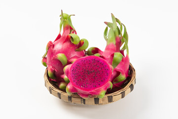 dragon fruit with half isolated on white background