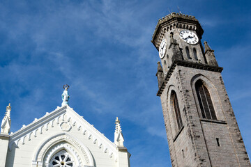 a decorated stone church tower