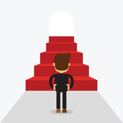 Successful business man climbing steps
