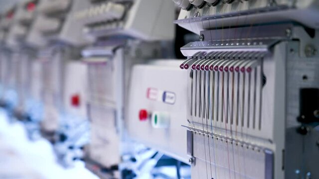 Automatic CNC embroidery machine during operation