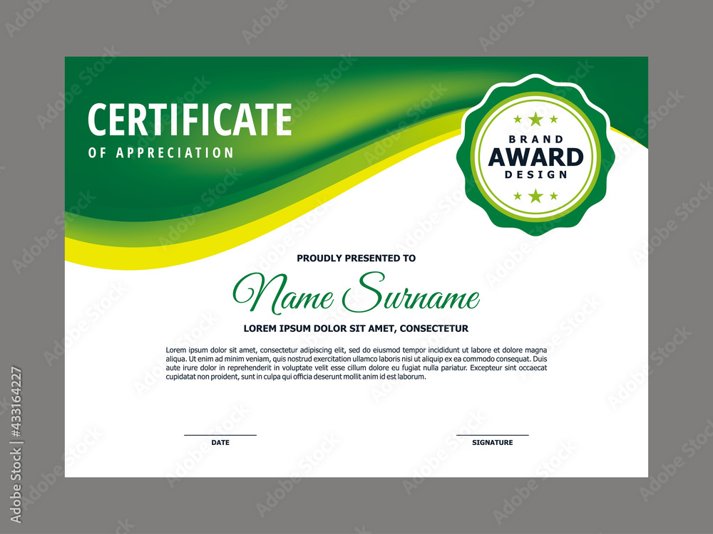 Aufkleber abstract smooth certificate with fresh green wave element design, professional, modern, elegant cert