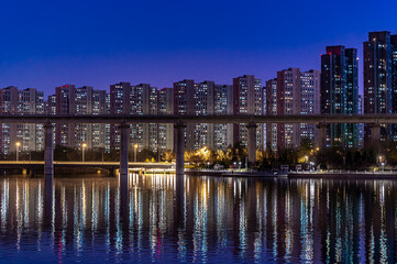 Fototapeta na wymiar Night view of Yitong River in Changchun, China
