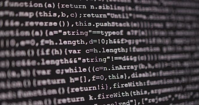 4K Close up shot programming tag code on PC Monitor scroll down. Background concept for programming and coding web development.