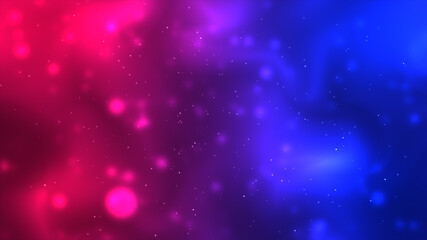 Fototapeta na wymiar Red and blue space floating particles background