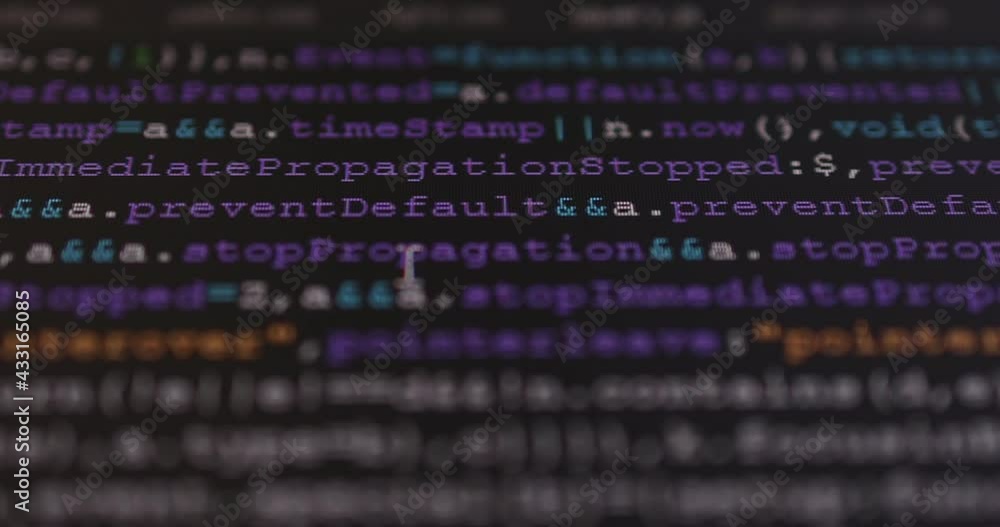 Fototapete 4K Close up shot programming tag code on PC Monitor scroll down. Background concept for programming and coding web development.