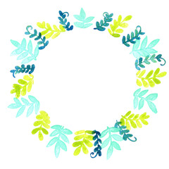 Green fern leaves wreath watercolor hand painting for decoration on organic and natural cocept.