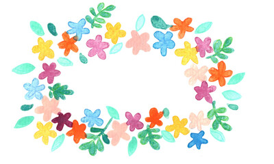 Fototapeta na wymiar Colorful flower rectangle wreath watercolor hand painting for decoration on organic and natural cocept.