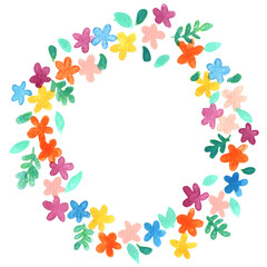Colorful flower wreath watercolor hand painting for decoration on organic and natural cocept.